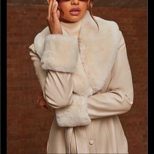 Avec Les Filles Cream Faux Fur Trim Coat